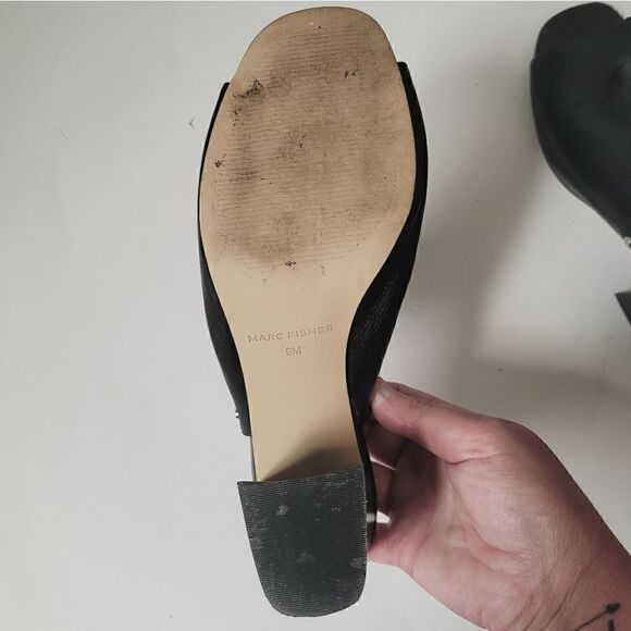 Marc Fisher Dalilah Slip On Peep Toe Mule Heels Size 9 in Black - Picture 3 of 7